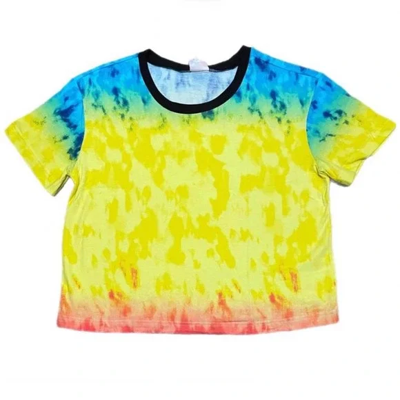 LuLaRoe Womens T Shirt Size 2XL Boxy Tie Dye Blue Dip Cotton Crop Crew Neck NWT - Picture 1 of 3